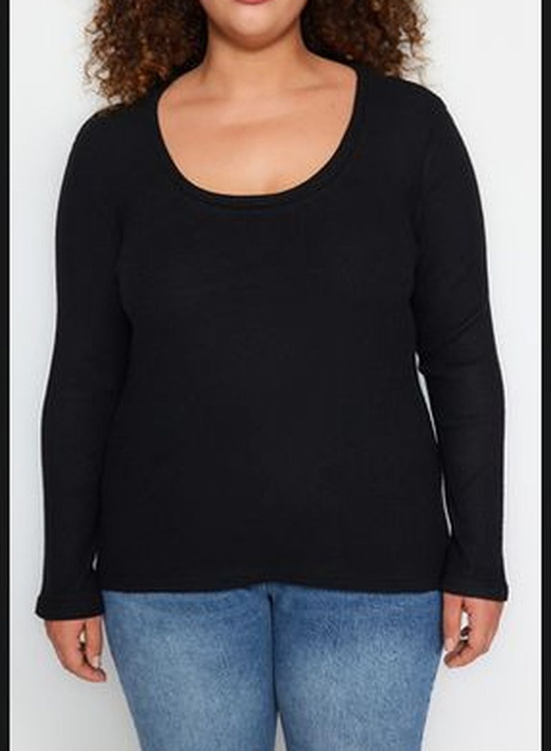 Black Corduroy Knitted Blouse TBBAW24AF00043