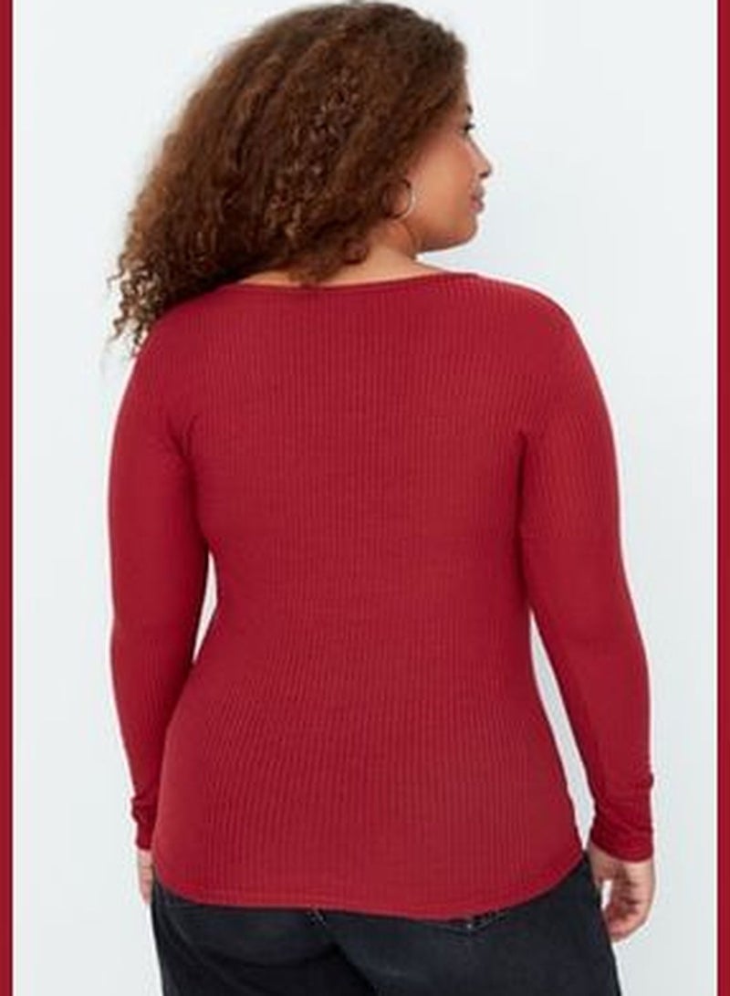 Burgundy Zip Detailed Knitted Blouse TBBSS22AF0027