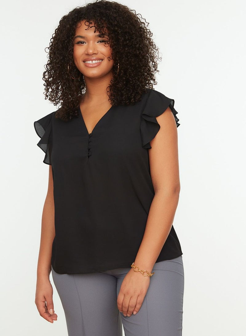 Button Ruffle Detail Top