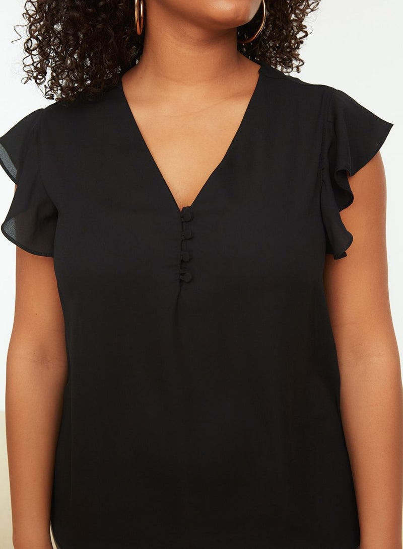 Button Ruffle Detail Top