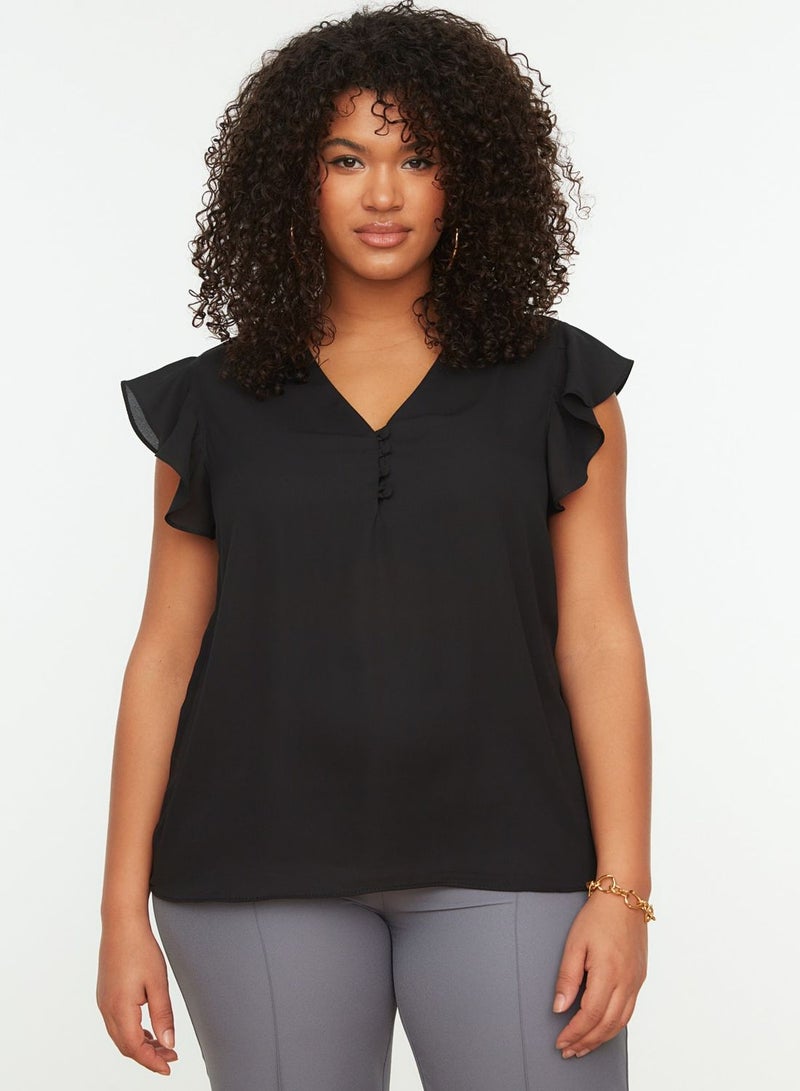 Button Ruffle Detail Top