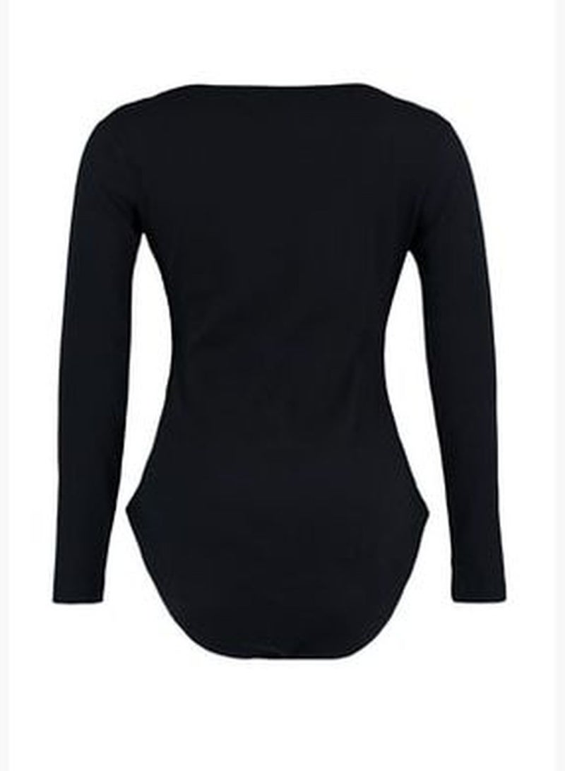 Black Cut Out Detailed Knitted Body with Snap fastener