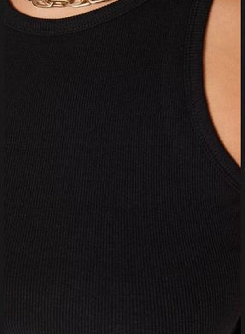 Black Halter Neck Basic Knitted Undershirt