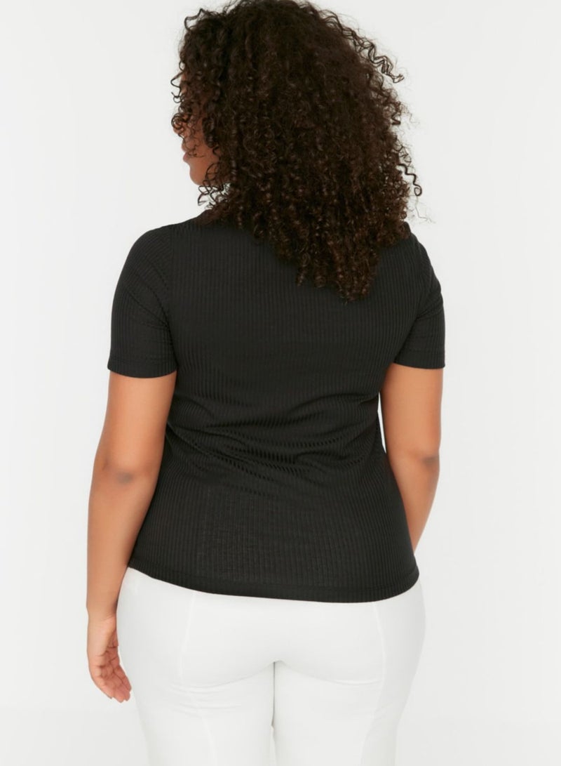 Zip Detail Ribbed Top