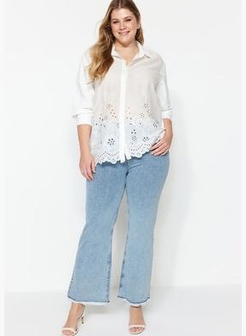 White Woven Shirt with Scalloped Detail TBBSS23AX00004