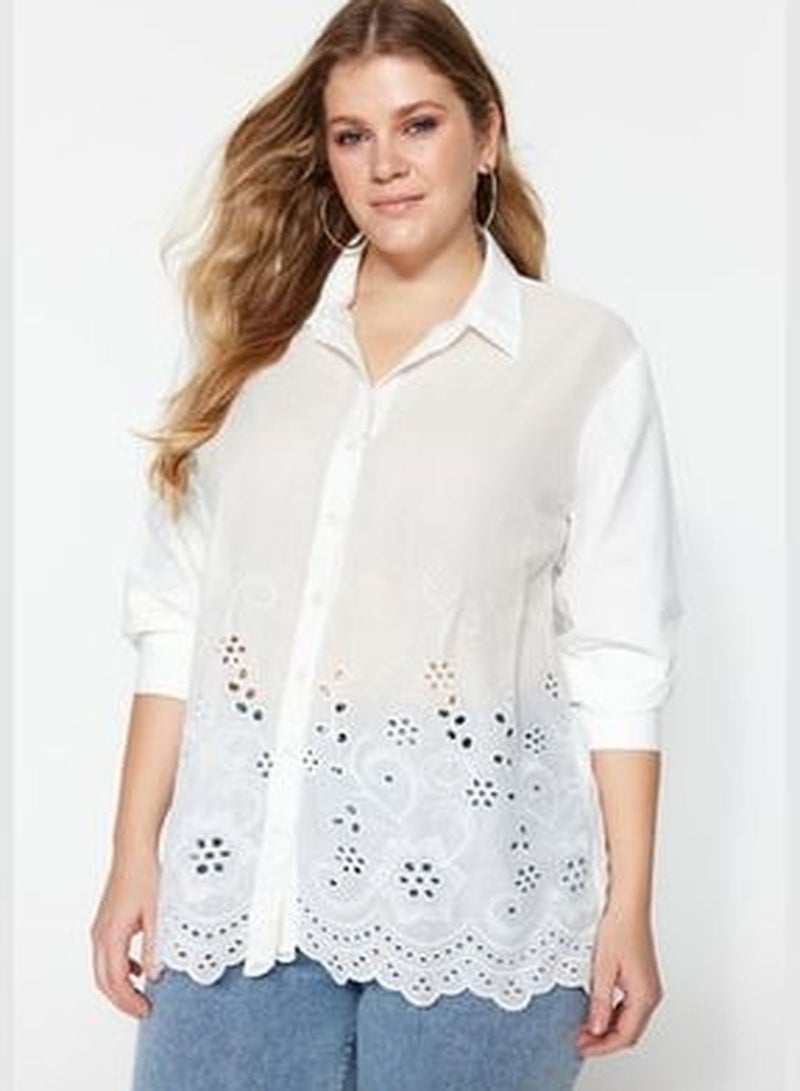 White Woven Shirt with Scalloped Detail TBBSS23AX00004