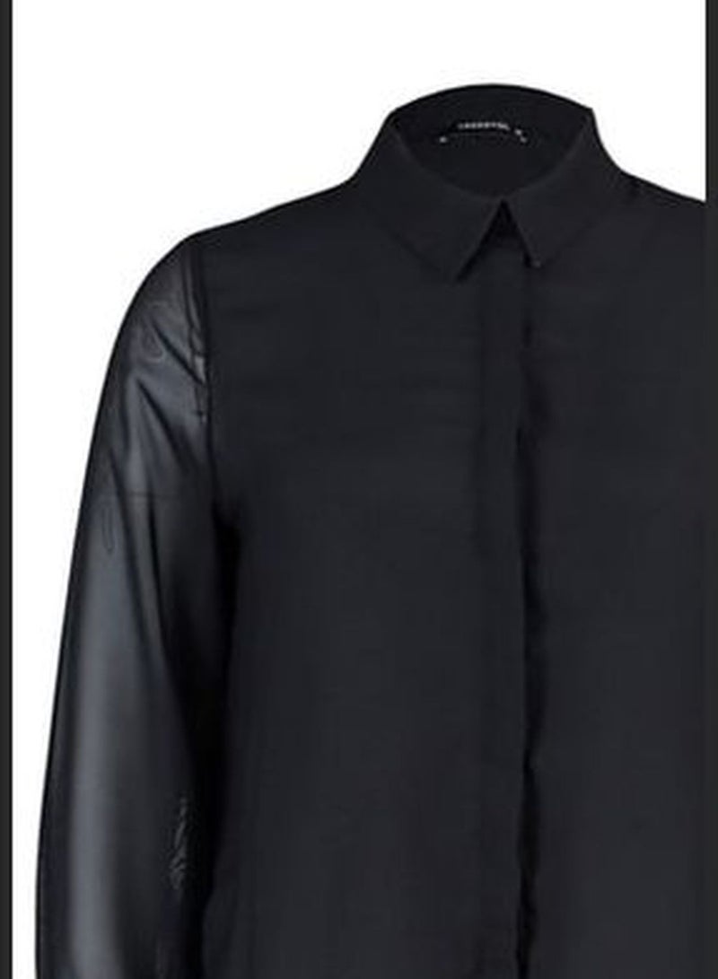 Chiffon Woven Shirt With Long Sleeves In Black TBBAW23AX00004