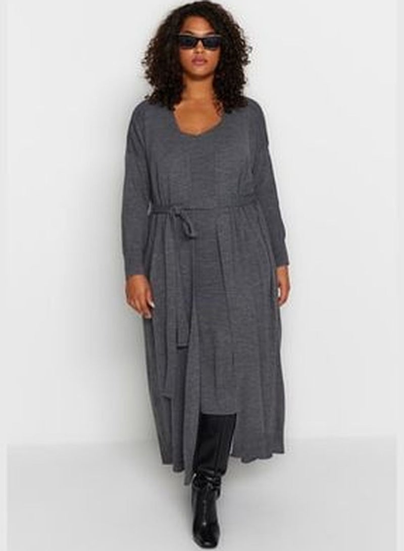 Anthracite 2-pieces Tricot Cardigan-Dress TBBAW24AH00008