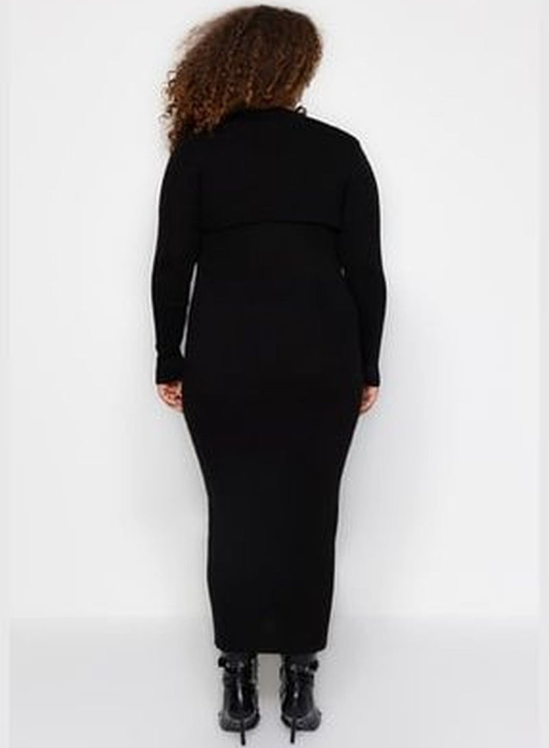 2-Piece Black Fine-knit Dress With Detachable Sweater TBBAW24AH00004