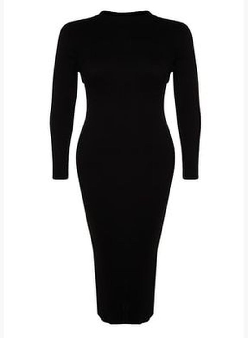 2-Piece Black Fine-knit Dress With Detachable Sweater TBBAW24AH00004