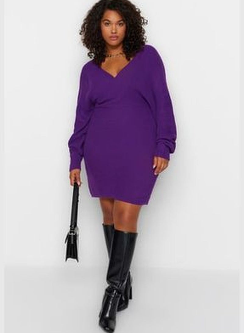 Purple Double Breasted Knitwear Dress TBBAW23AH00010