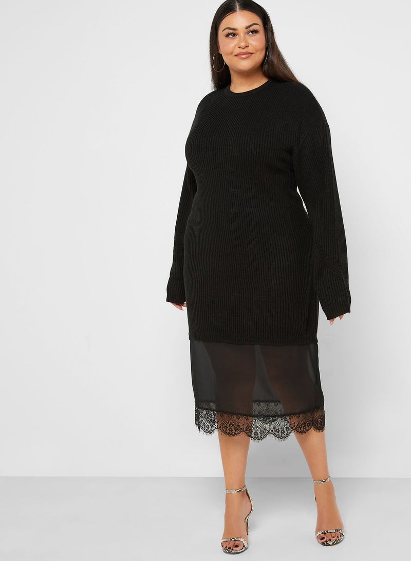 Lace Detail Sweater Dress