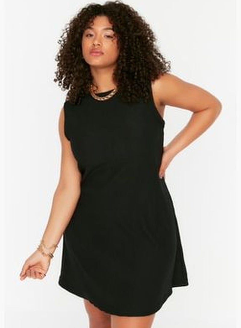 Black A-line Crepe Knitted Dress TBBSS22EL2370