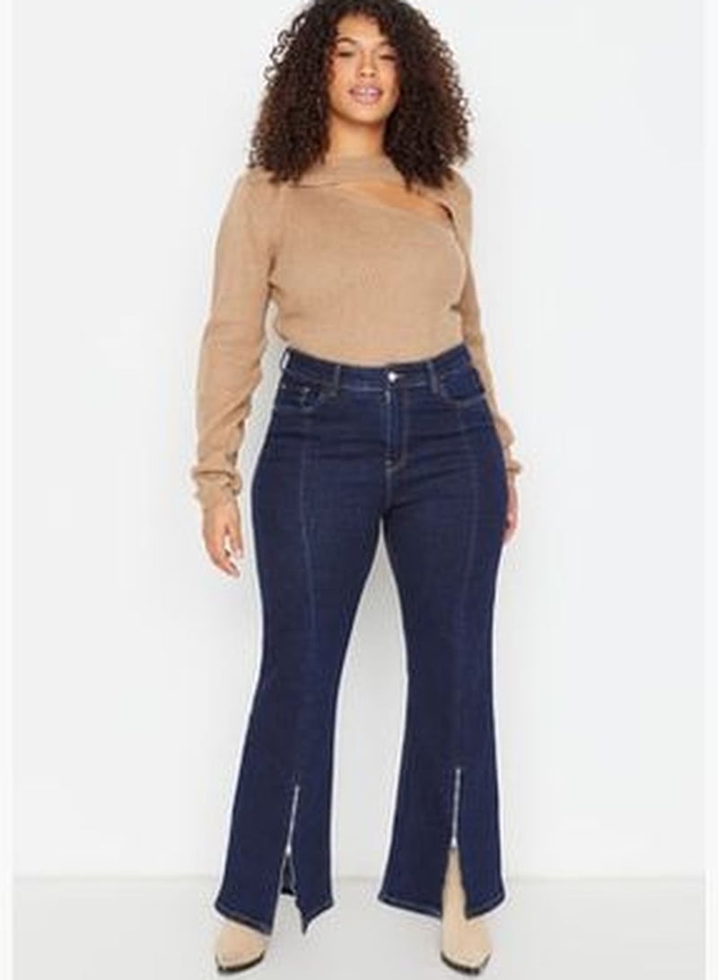 Blue High Waist Zippered Leg Flare Jeans