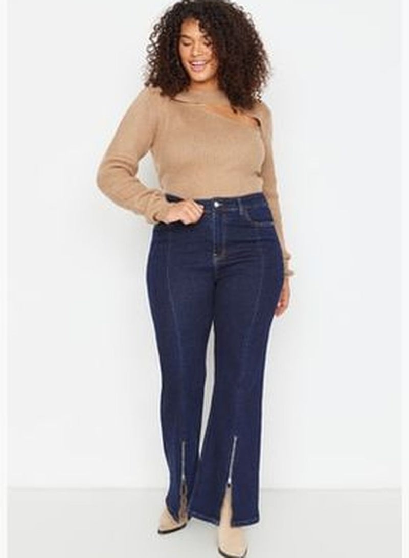 Blue High Waist Zippered Leg Flare Jeans