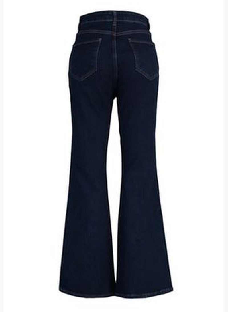 Blue High Waist Zippered Leg Flare Jeans