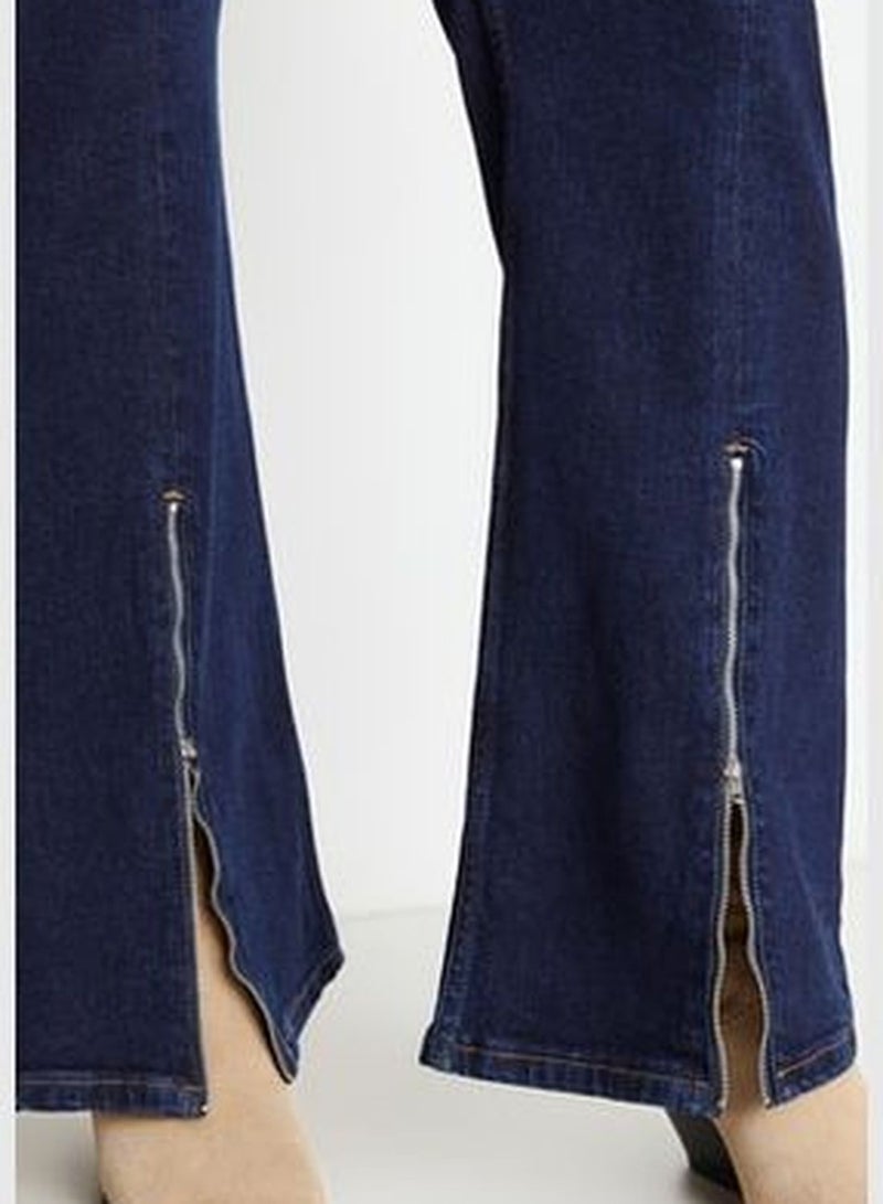 Blue High Waist Zippered Leg Flare Jeans