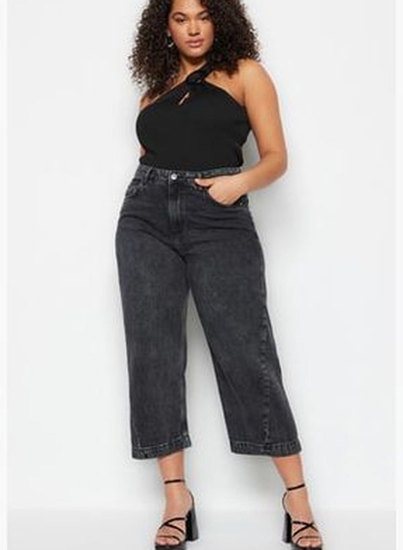 Gray High Waist Stitching Detail Culotte Fit Jeans TBBSS23CJ00015