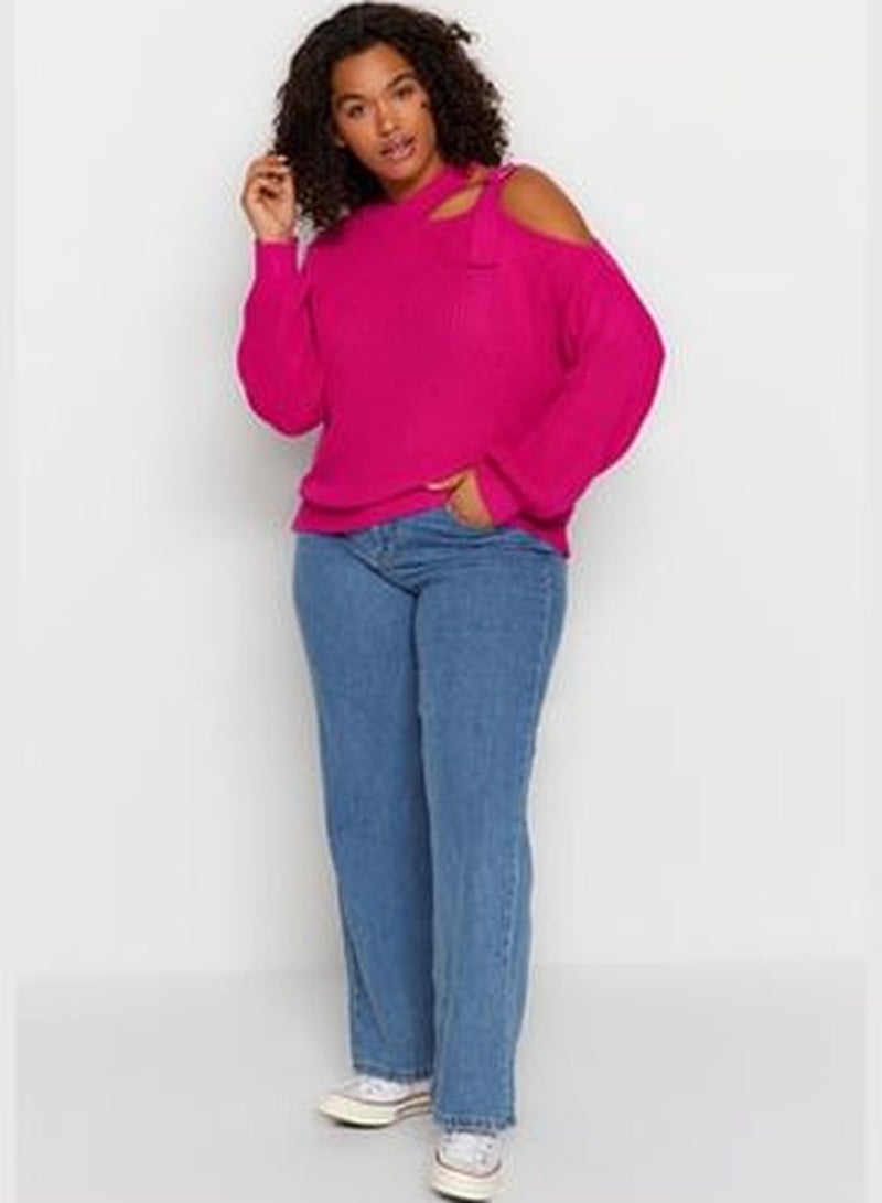 Fuchsia Window/Cut Out Detailed Knitwear Sweater TBBAW23AN00138