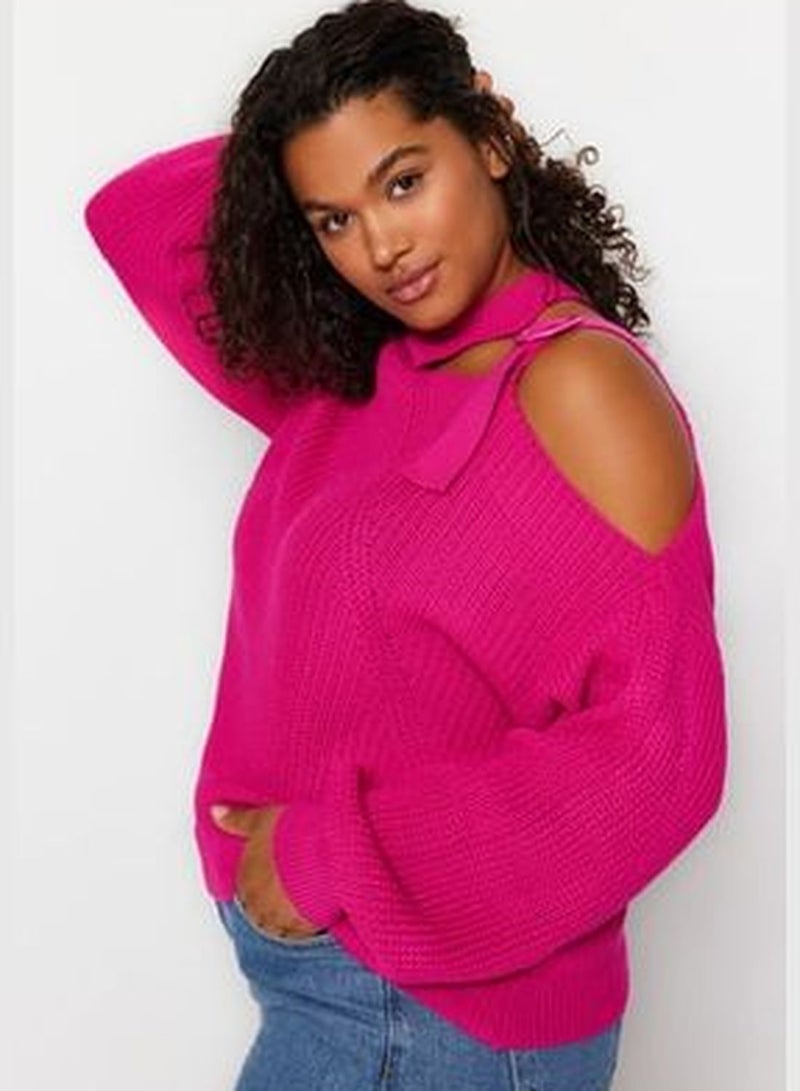 Fuchsia Window/Cut Out Detailed Knitwear Sweater TBBAW23AN00138