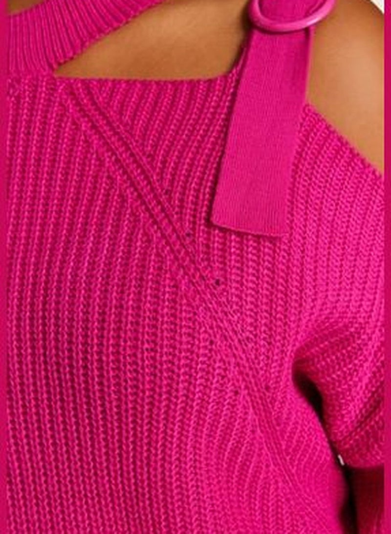 Fuchsia Window/Cut Out Detailed Knitwear Sweater TBBAW23AN00138