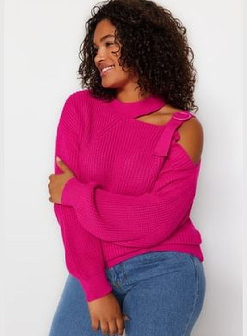 Fuchsia Window/Cut Out Detailed Knitwear Sweater TBBAW23AN00138