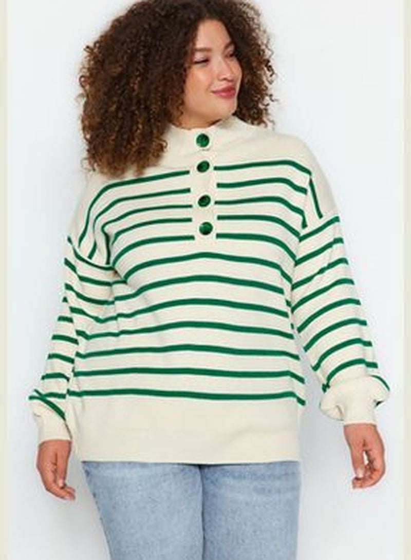 Green Striped Knitwear Sweater TBBAW24AN00077