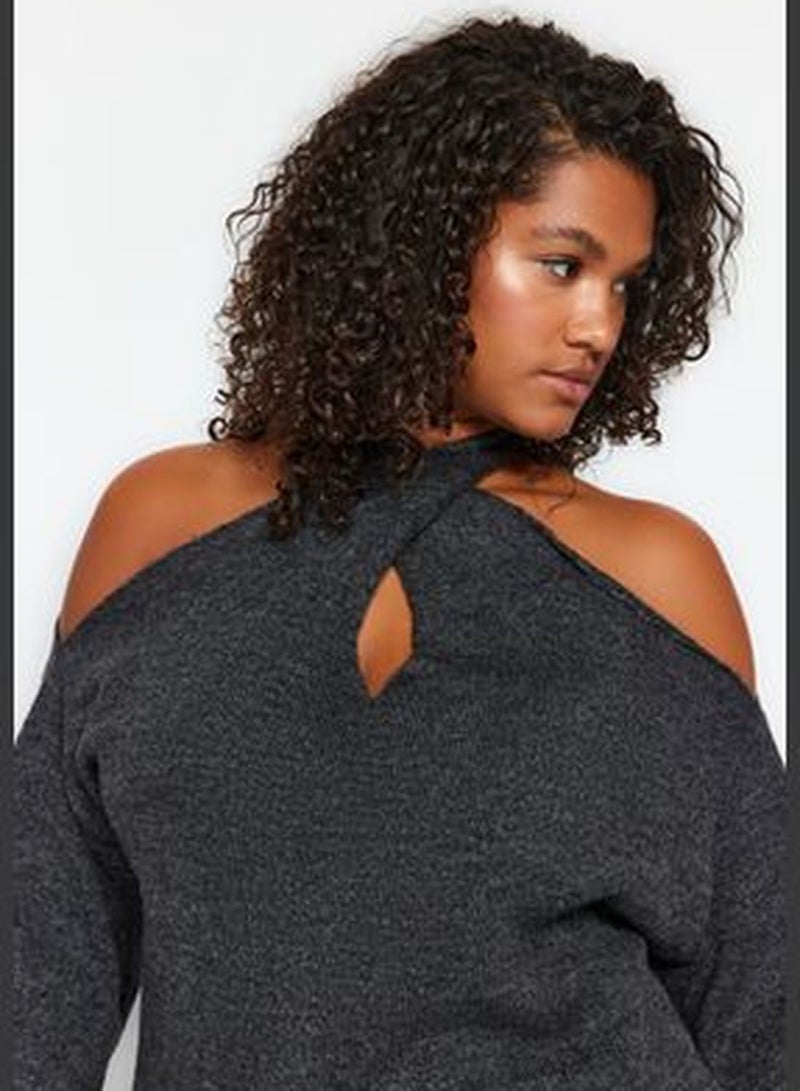 Anthracite Window/Cut Out Detailed Knitwear Sweater TBBAW24AN00087