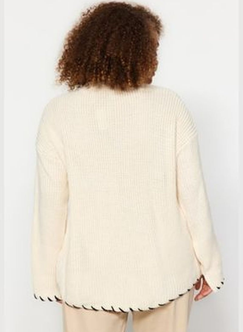 Beige Window/Cut Out Detailed Tricot Knitwear Sweater TBBAW24AN00038