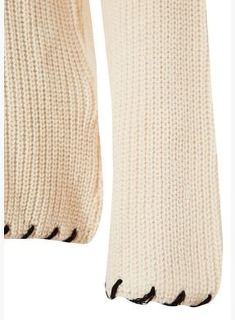 Beige Window/Cut Out Detailed Tricot Knitwear Sweater TBBAW24AN00038