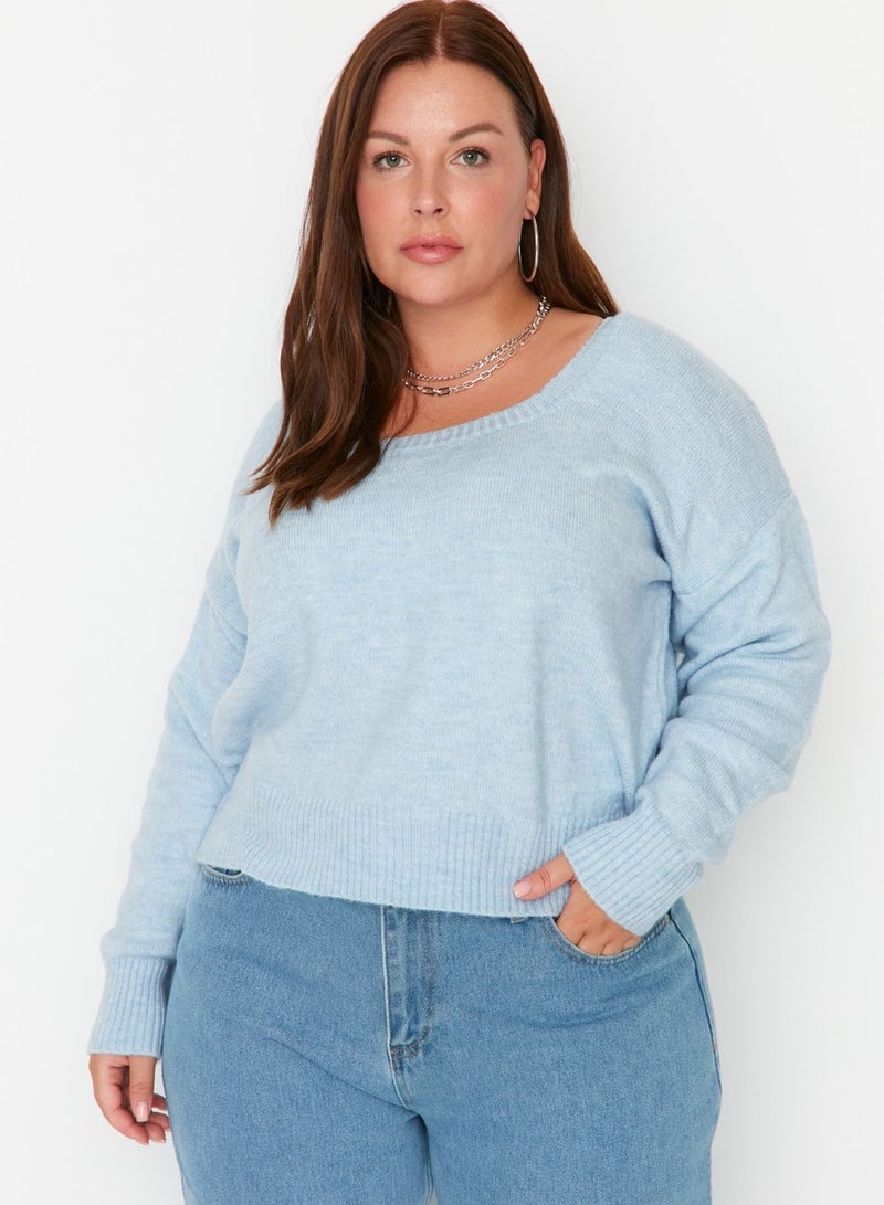 Square Collar Knitted Crop Sweater