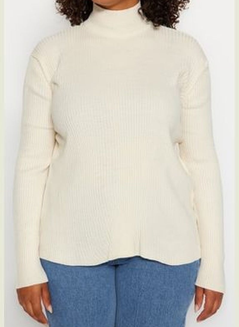 Cream Half Turtleneck Thin Knitwear Sweater TBBAW23AN00022