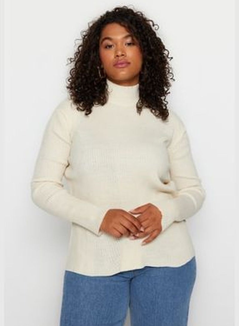 Cream Half Turtleneck Thin Knitwear Sweater TBBAW23AN00022