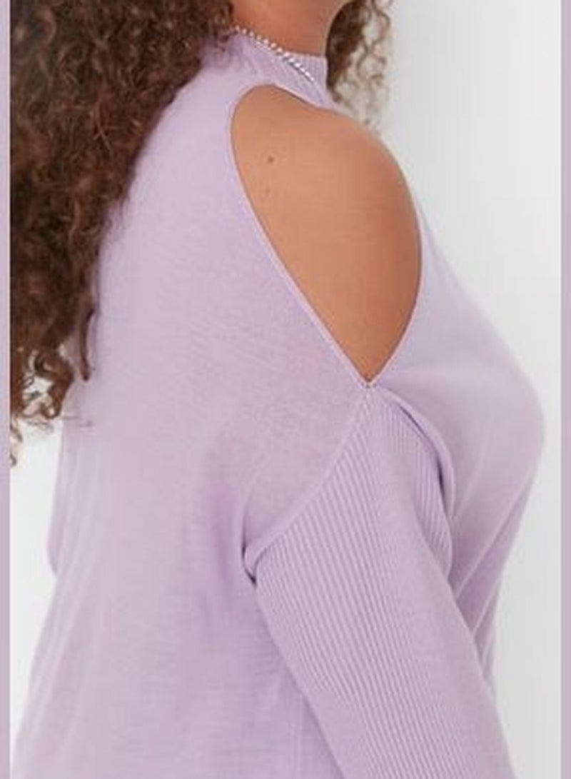 Lilac Cut Out Detailed Knitwear Sweater TBBAW23AN00025