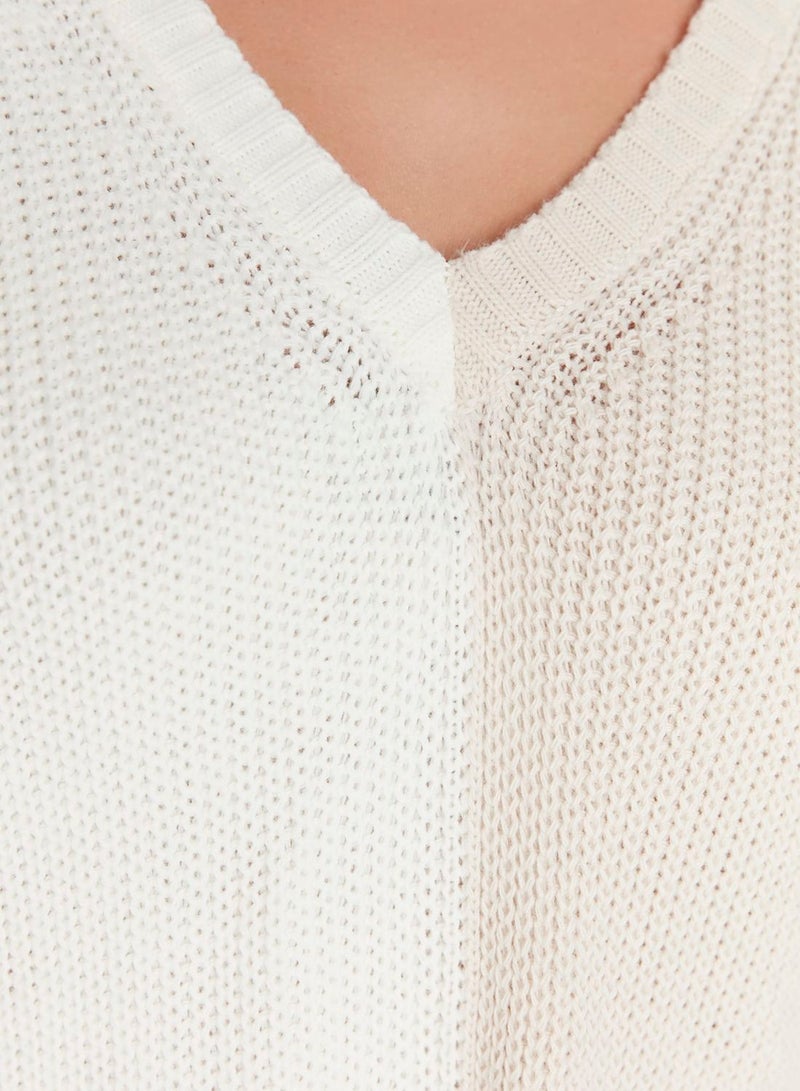 V-Neck Contrast Detail Sweater