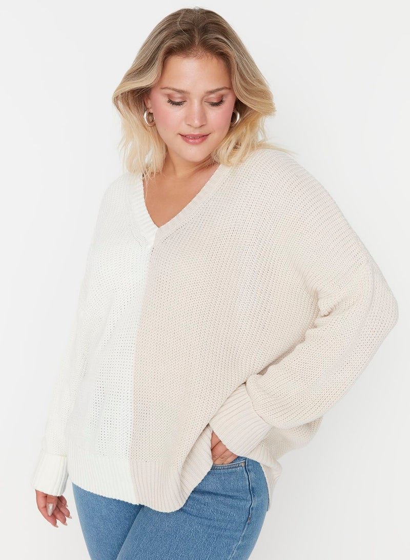 V-Neck Contrast Detail Sweater