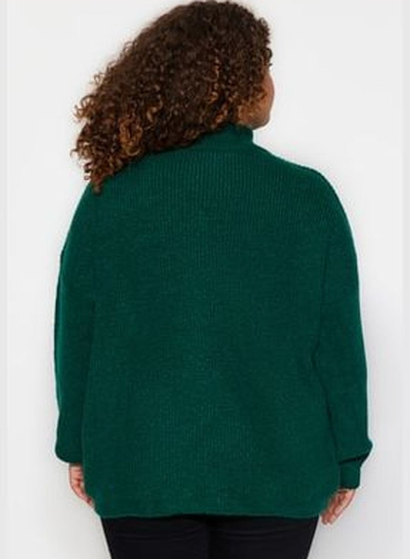 Green Zip-Up Knitwear Sweater TBBAW24AN00054