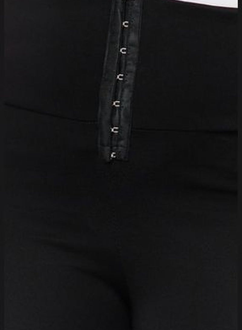 Black Corset-Look High Waist Interlock Knitted Leggings.