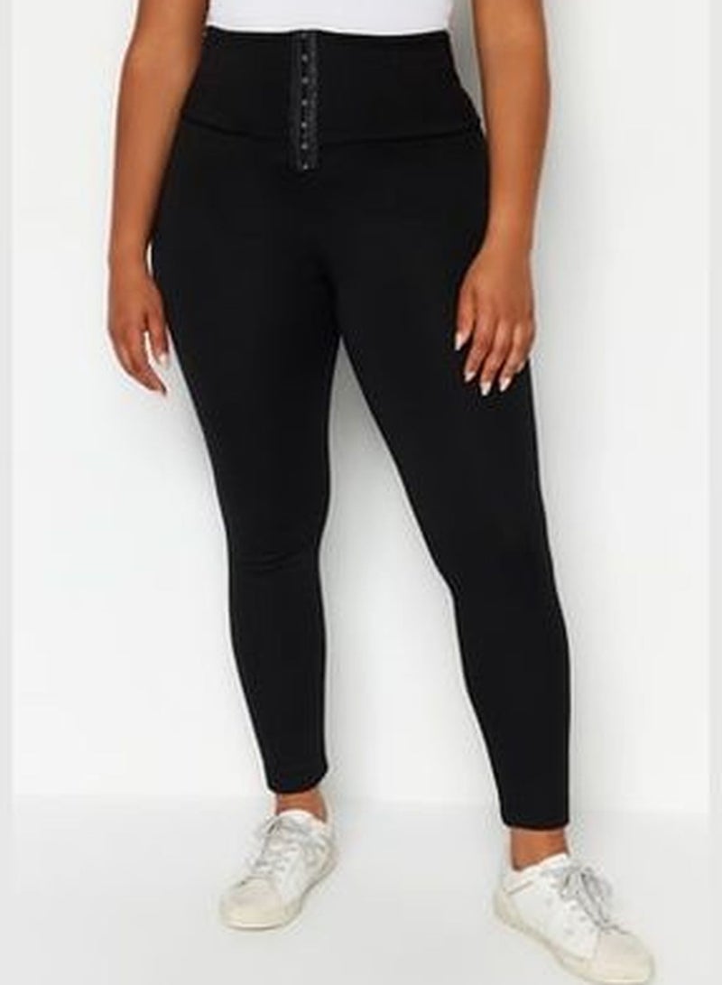 Black Corset-Look High Waist Interlock Knitted Leggings.