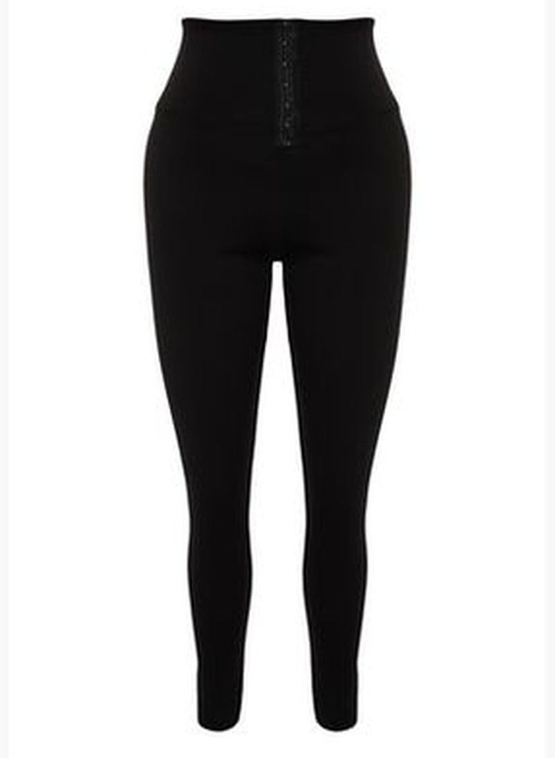 Black Corset-Look High Waist Interlock Knitted Leggings.