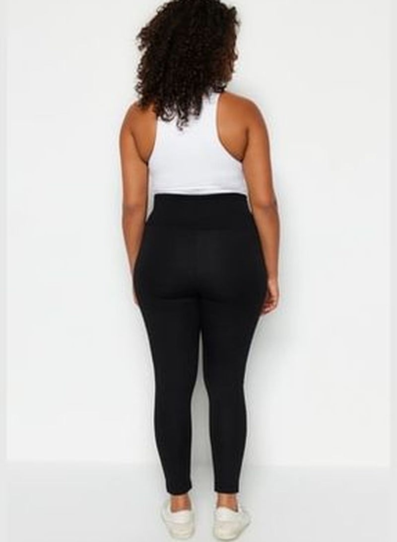 Black Corset-Look High Waist Interlock Knitted Leggings.