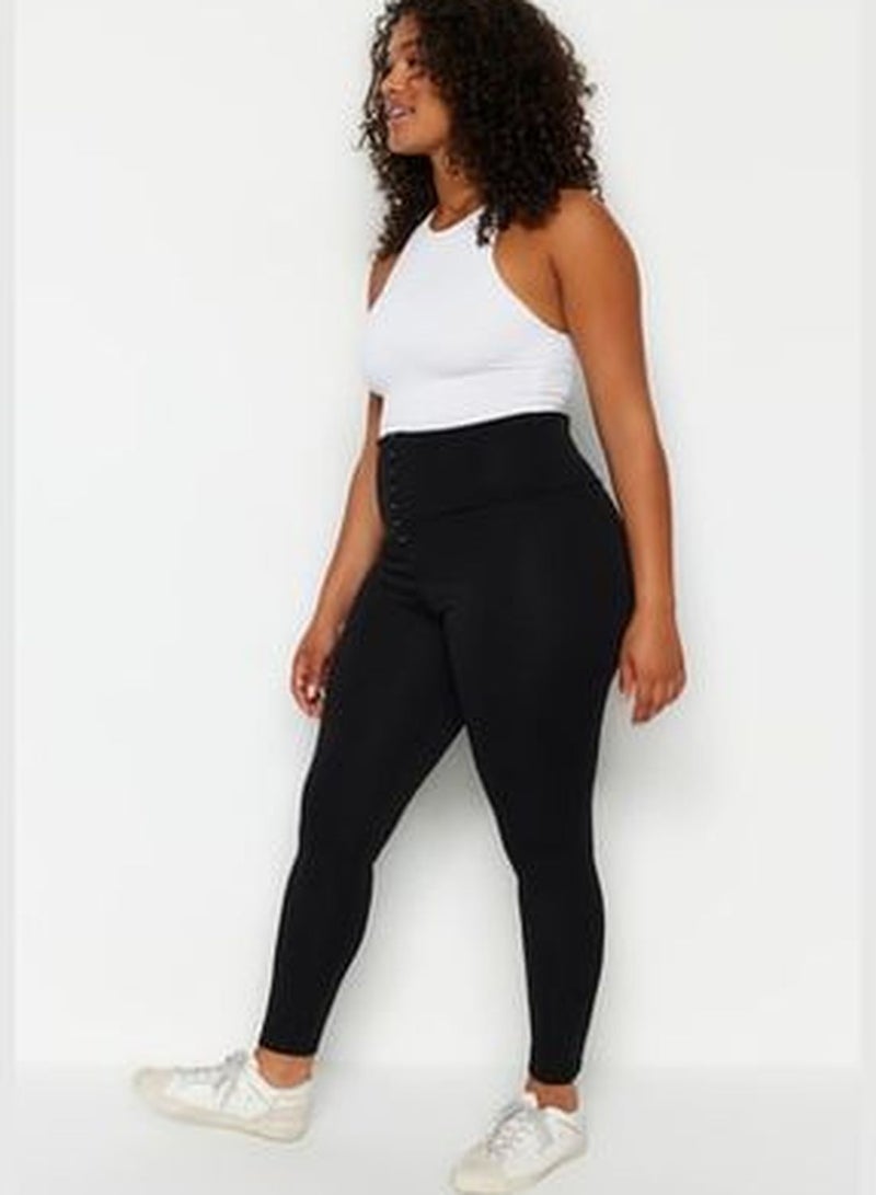 Black Corset-Look High Waist Interlock Knitted Leggings.