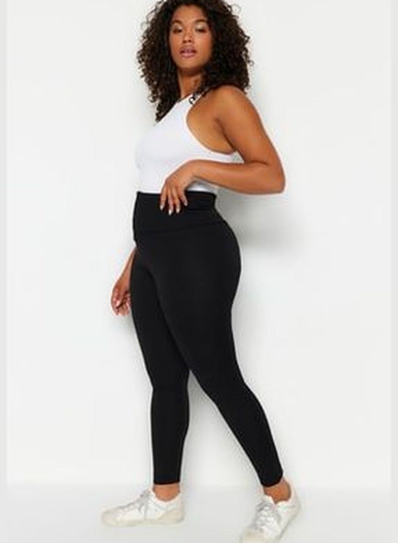 Black Corset-Look High Waist Interlock Knitted Leggings.