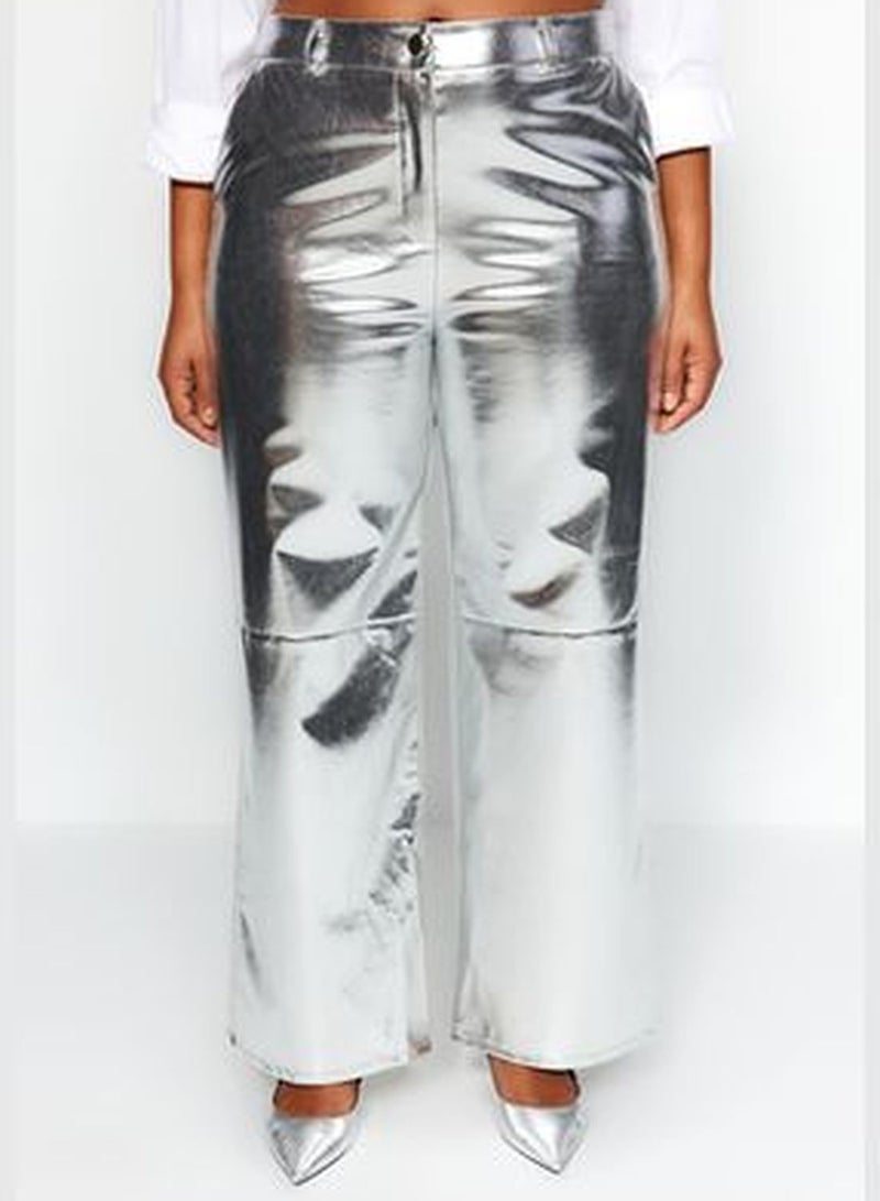 Gray Metallic Wide Cut Woven Trousers TBBAW24AR00026