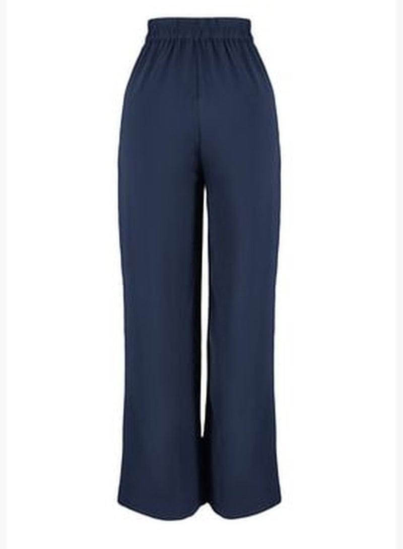 Navy Blue High Waist Pleated Woven Trousers TBBSS22PL0448