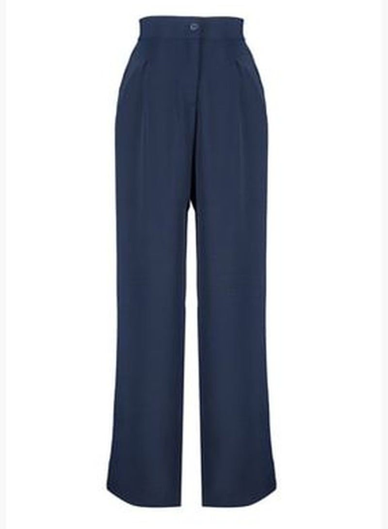 Navy Blue High Waist Pleated Woven Trousers TBBSS22PL0448