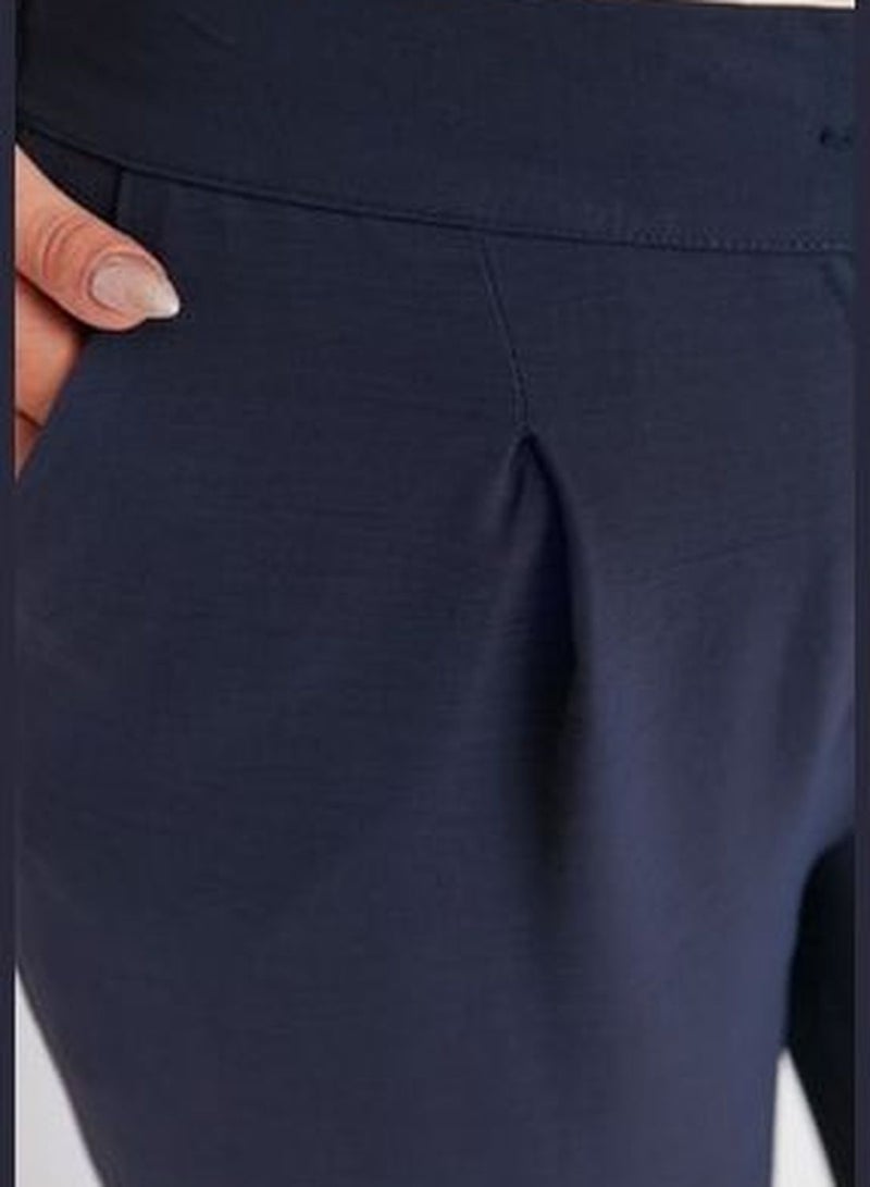 Navy Blue High Waist Pleated Woven Trousers TBBSS22PL0448