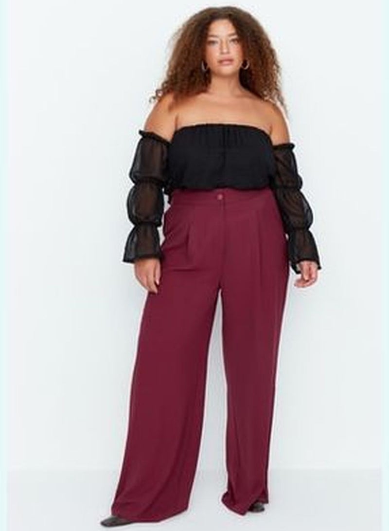 Claret Red High Waist Pleated Woven Trousers TBBSS22PL0448