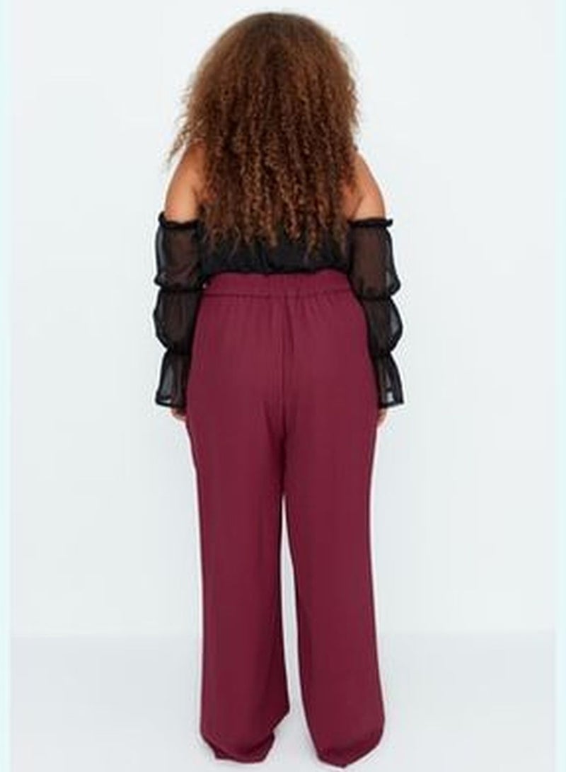 Claret Red High Waist Pleated Woven Trousers TBBSS22PL0448