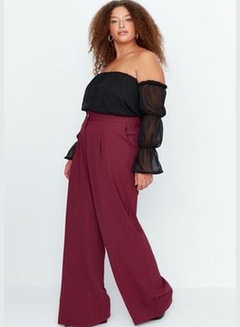 Claret Red High Waist Pleated Woven Trousers TBBSS22PL0448